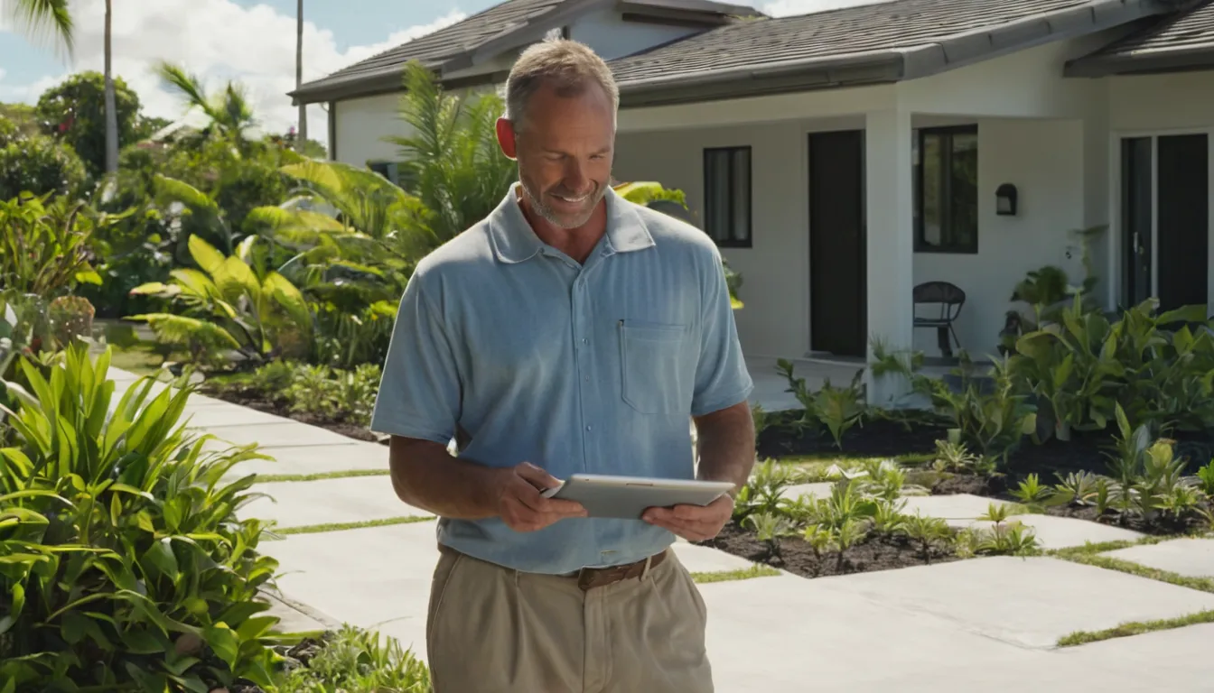 A provider and homeowner reviewing driveway plans in the Clermont area